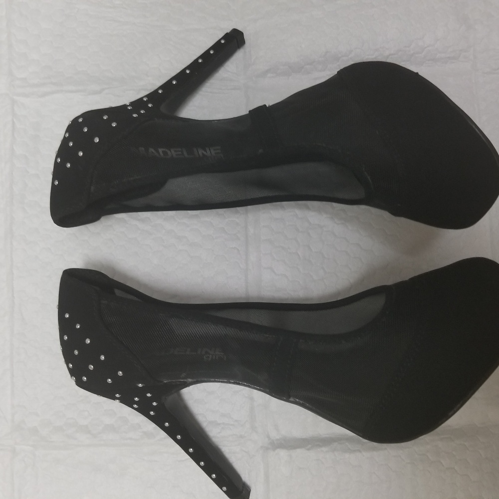 Black Madeline Girl Rhinestone suede heels